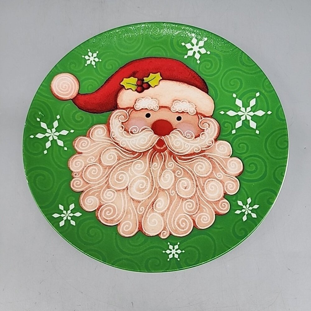 Cracker barrel Christmas Dessert Plate Green Red Santa 8"